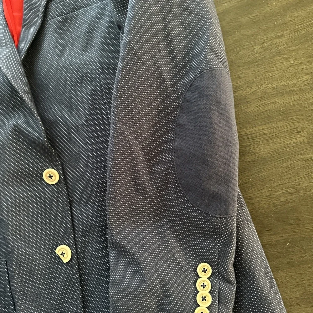 EL GANSO Men's Navy Elbow Patch Regular-Fit Blazer Size US 38 Made In Portugal